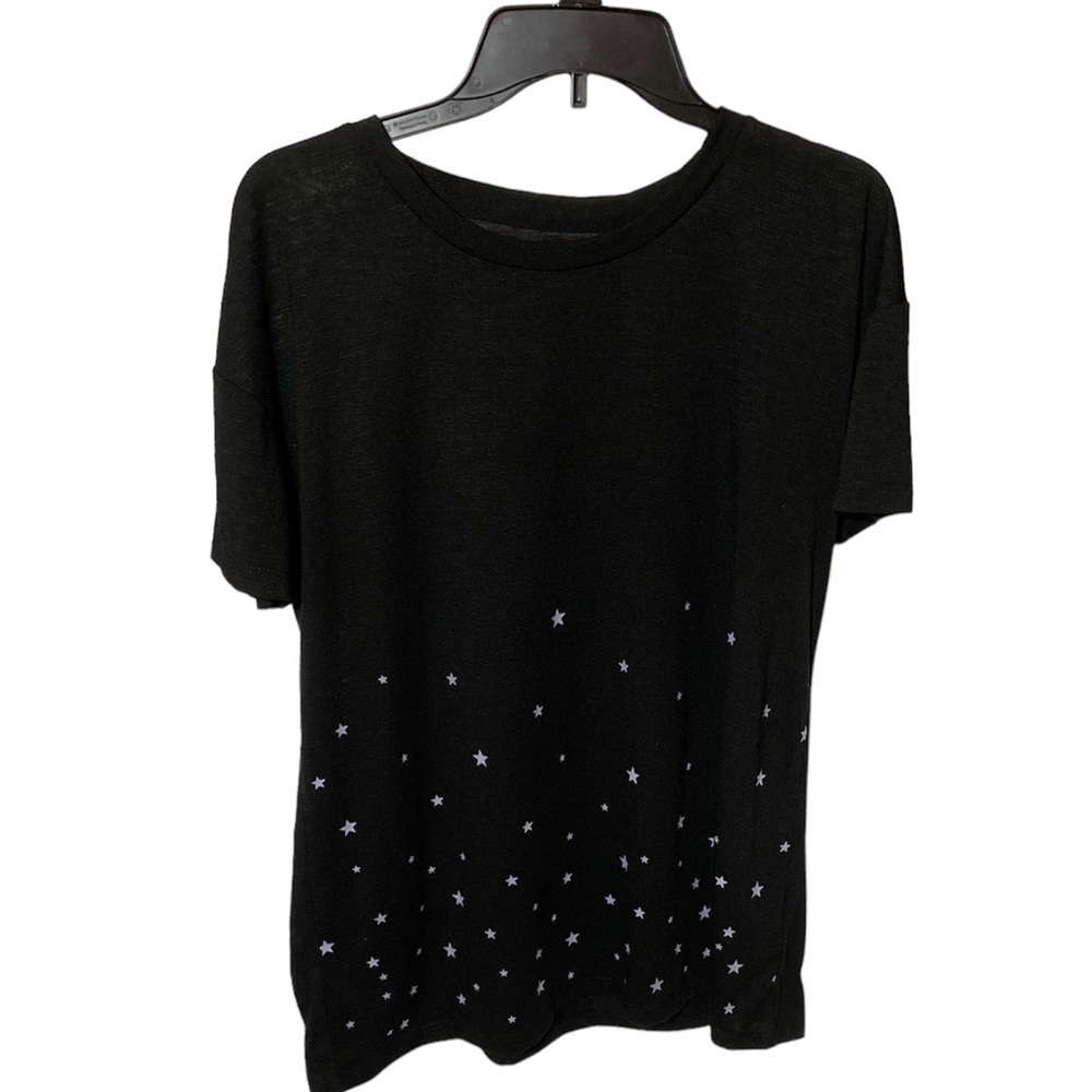 Women’s Large Black T-Shirt With White Stars Scattered On The Bottom - Picture 2 of 7